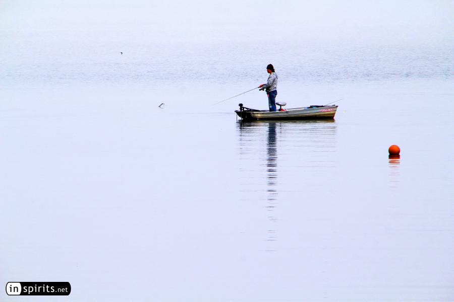 Morning Fishing at Foggy Kawaguchi Lake