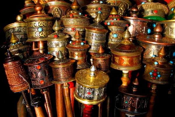 Amazing collection of Tibetan prayer wheels in Lhasa